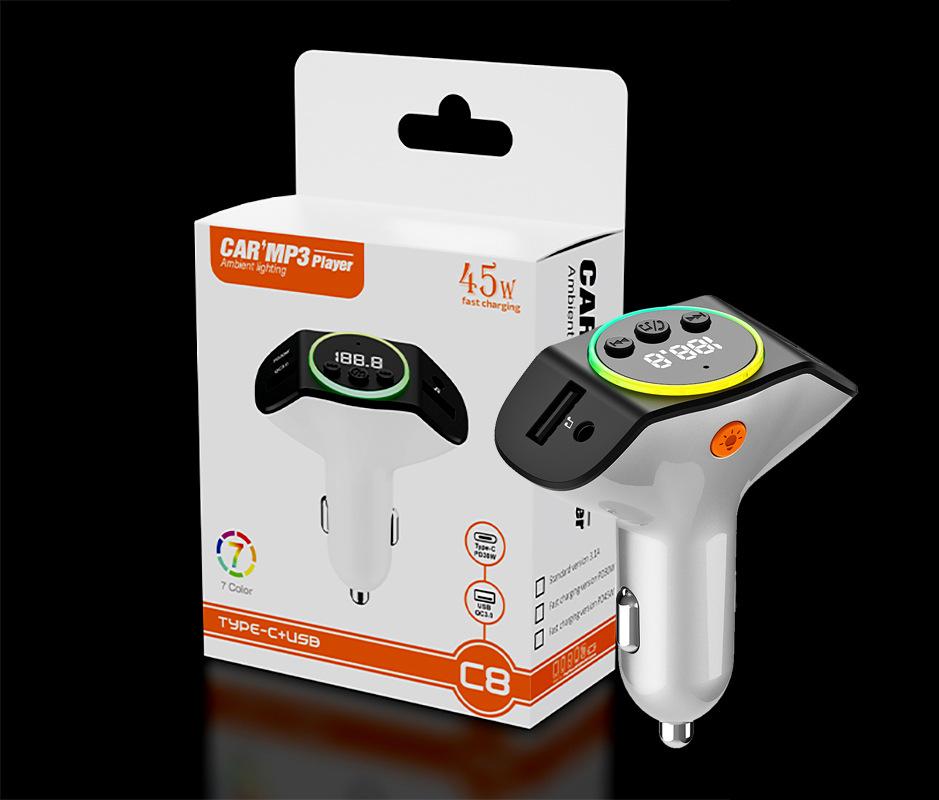 

New C8 Car Cigarette Lighter Mp3 Bluetooth FM Speakerphone Car U Disk Mp3 Player Car Charger срібний