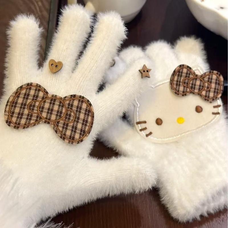 Maillard Hello Kitty Gloves Sanrio Kt Cat Gloves Windproof Warm Full-Finger Gloves For Running Cycling