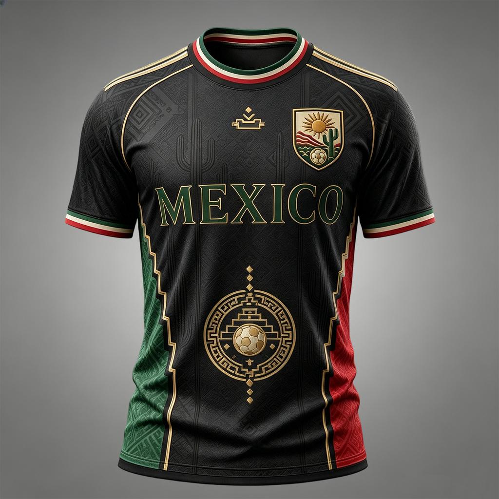 Men's Casual V-Neck Short Sleeve T-Shirt with Mexico Graphic Print for Fan Support