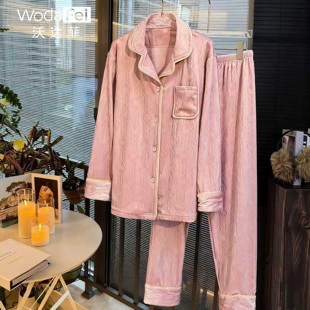 Red Newlywed Couple Pajamas Set, Island Velvet Men's Warm Loungewear, Long-sleeved Thickened Pajamas Women's Autumn and Winter Models