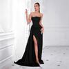 European and American Solid Color High-end Tube Top Evening Dress, Split Fork with Diamonds, Light Luxury Celebrity Temperament Dinner Dress
