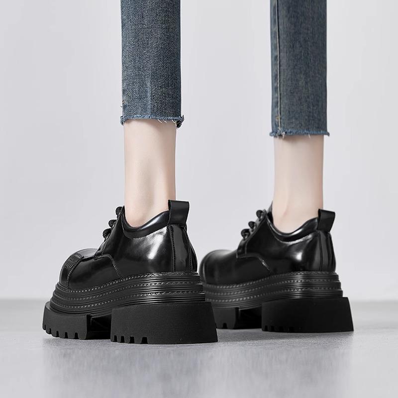 Thick-soled Heightening Muffin Big Head Small Leather Shoes Women's Spring New Niche Fashion Shoes Women