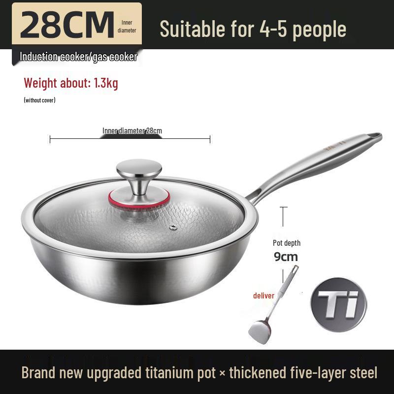 German Fish Scale Hammered Pure Titanium Wok - Uncoated Non-Stick Stir-Fry Pan for Induction Cookers.