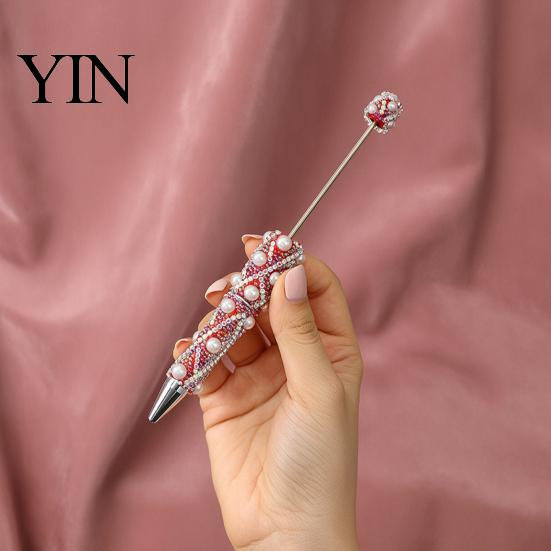 Handmade Craft Supplies for Adults DIY Beadable Pen, Bling Rhinestones And Faux Pearls Beaded Creative Gifts Sisters Black Ink Ballpoint Pen