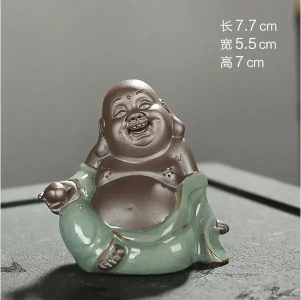 F Kreatywny Butik Uśmiechnięty Budda Zwierzak Herbaciany Ceramiczne Ozdoby Szalonego Mnicha Figurki Kung Fu i Mini Umeblowanie Domu Dekoracja Biura