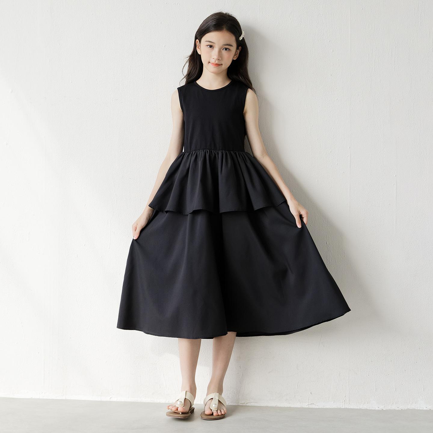 Girls Big Kids Sleeveless Solid Princess Casual Summer Dress 120cm