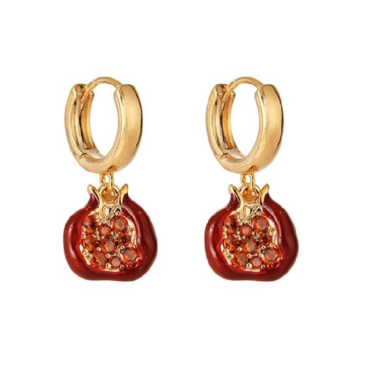 Pomegranate Pendant Necklace Drop Earrings Pendant Earrings Elegant Jewelry Alloy Texture for Gifts and Celebrations