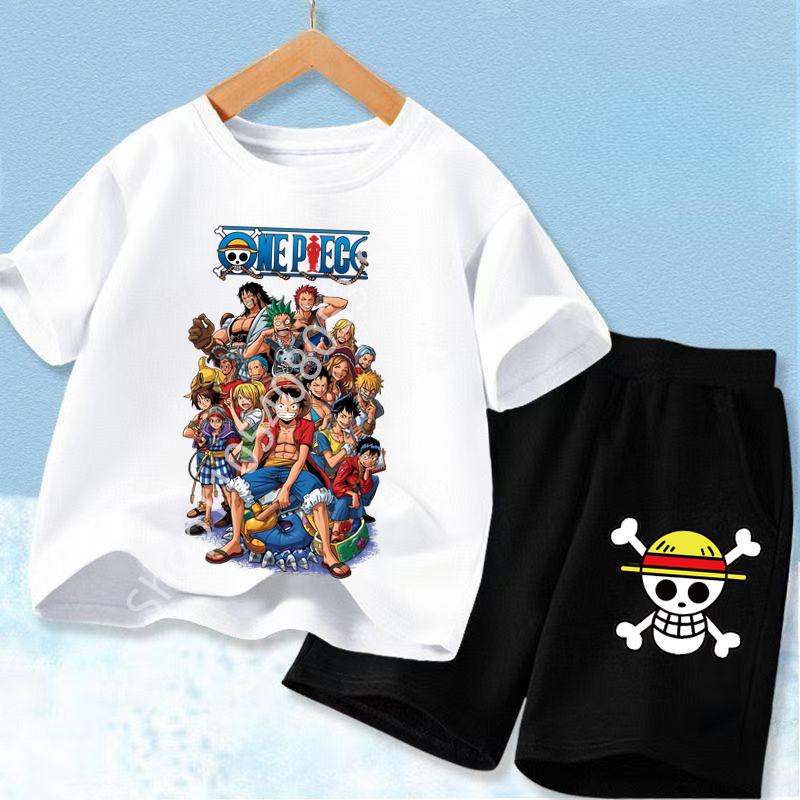 One Piece Kids Outfit Chopper Luffy Tracksuit Suit Children Summer Short Sleeve Clothes Set Anime Boy Girl T Shirt Shorts 2pcs