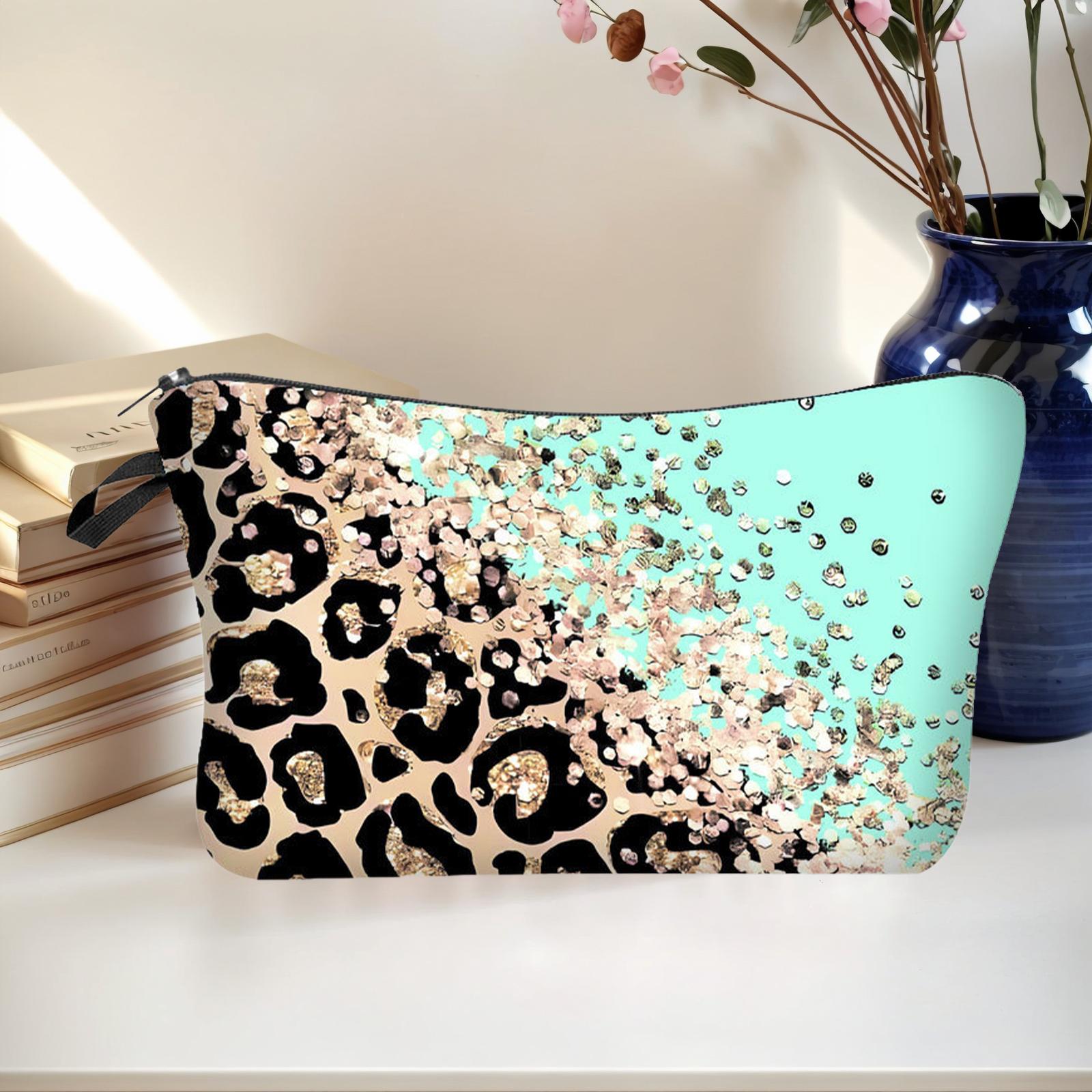 Косметичка с леопардовым принтом Легкая Маленькая косметичка Милый Портативный кошелек-пенал Многофункциональная для Женщин Путешествия Макияж зелёный