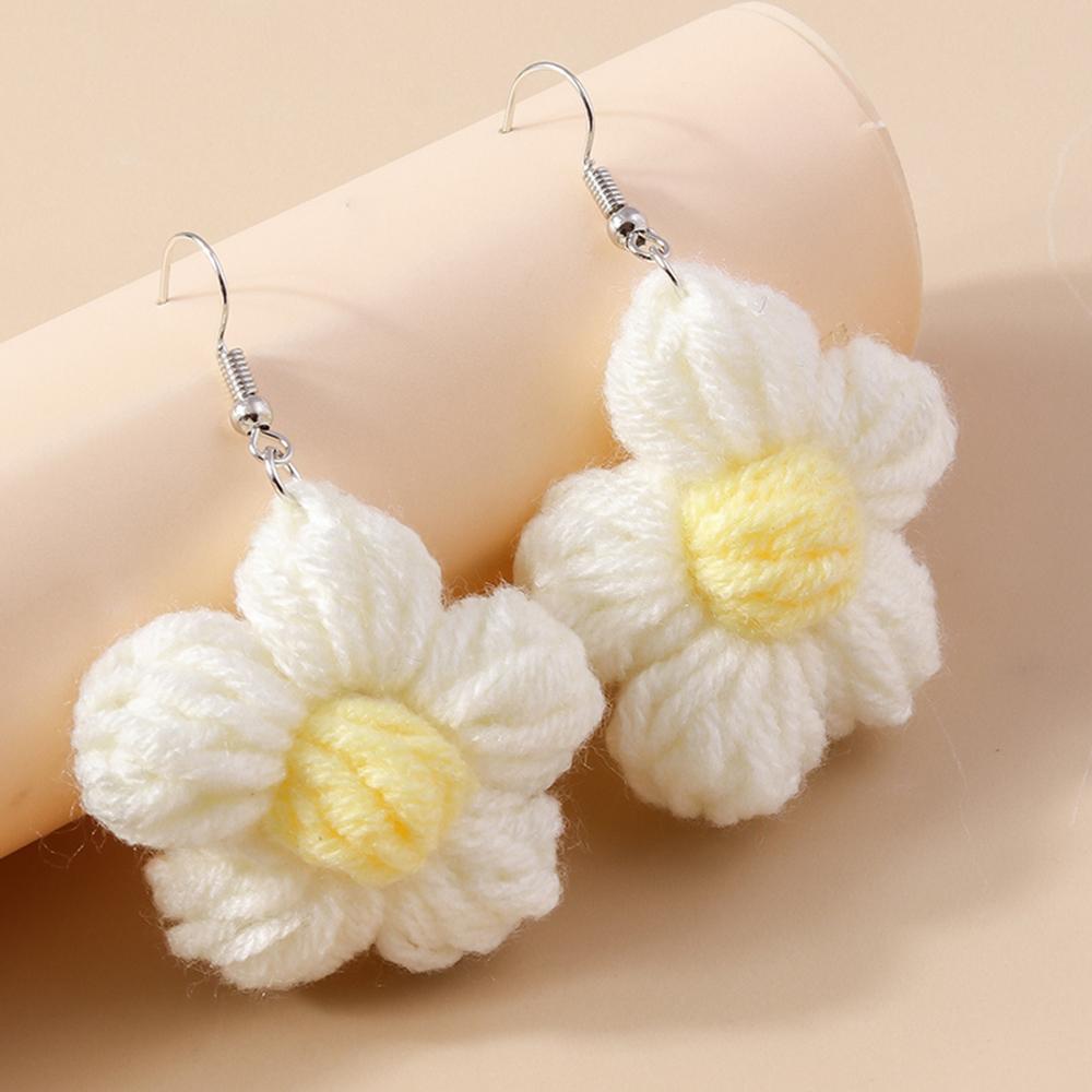 Fashion Handmade Knitted Sunflower Earrings for Women Girls Flower Dangle Drop Earrings Party Holiday Jewelry Gifts