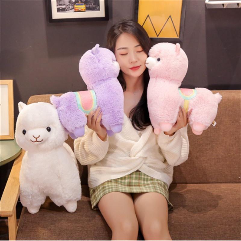 Peluche Grande y Lindo de Alpaca para Niñas, Suave y Abrazable, Muñeco de Cordero Relleno con Relleno de Algodón PP para Dormir o Abrazar, Rosa, Blanco y Morado