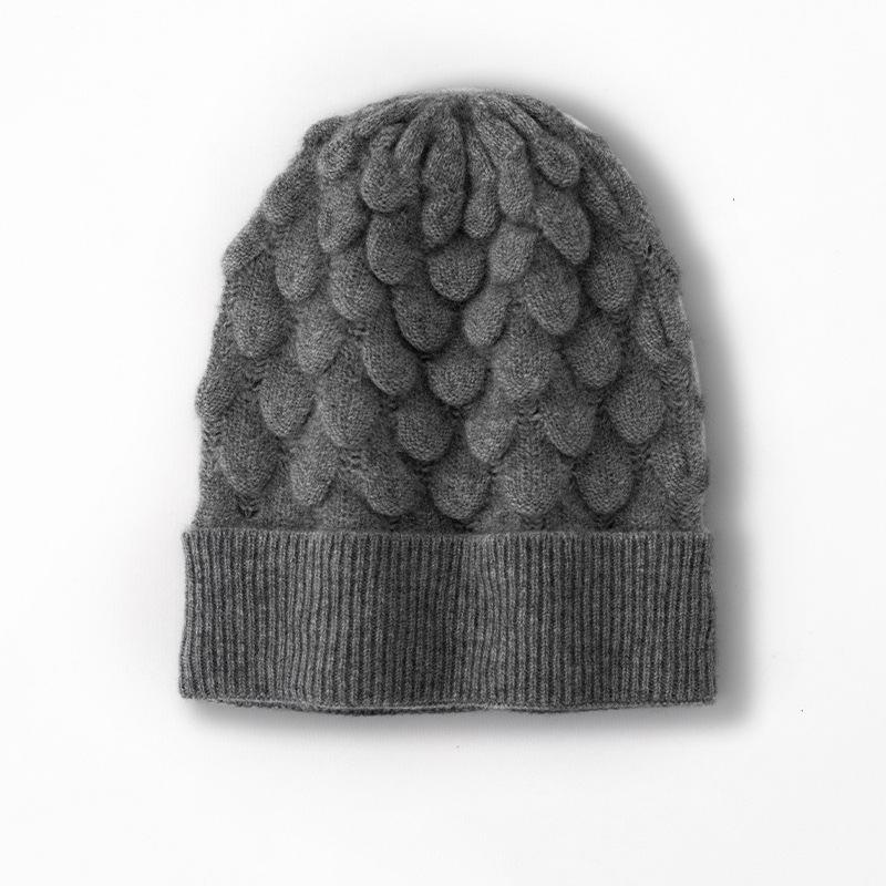 Cashmere Autumn New Women's High-end Solid Color Feather Thickened Warm Fashion Casual Cuffed Knitted Hat