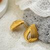2025 New Fashion Striped Texture Hollow Teardrop Earrings 18K Gold Plated Hypoallergenic Water Droplet Ear Studs Jewelry Gifts