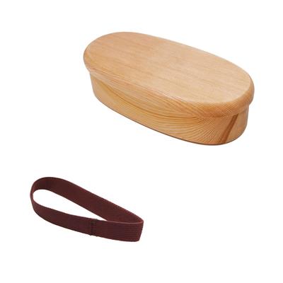 Osaka Choseido Lunchbox aus Holz, ausgehöhlt, oval, 1-stöckig, Lunchband mit Bonus, großem 420 cc, braunem Band im Lieferumfang enthalten (Meliert)