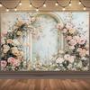 2D Vintage Floral Arch Backdrop Pastel Rose Photography Background