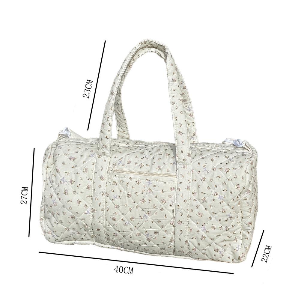 Lightweight Large Capacity Floral Quilted Travel Bag Handheld Diagonal Boston Bag Korean Version Ins Fresh Sweet Cotton Bag