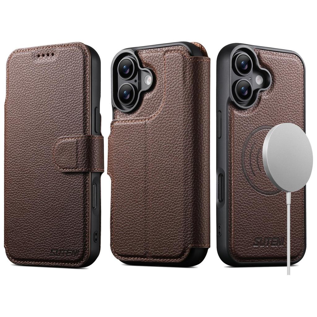 iPhone 17 Pro Flip Card Slot Magnetic Wireless Charging Stand Case - Color Block Leather