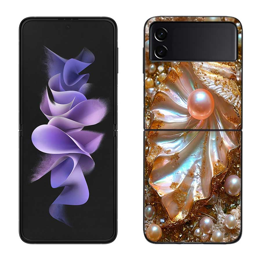 

Beautiful Open Oyster Shell Phone Case For Samsung Z Flip 7 6 5G Galaxy Z Flip 5 4 3 Black Hard Cell Cover Luxury PC Shell Coqu Samsung Z Flip 7 5G