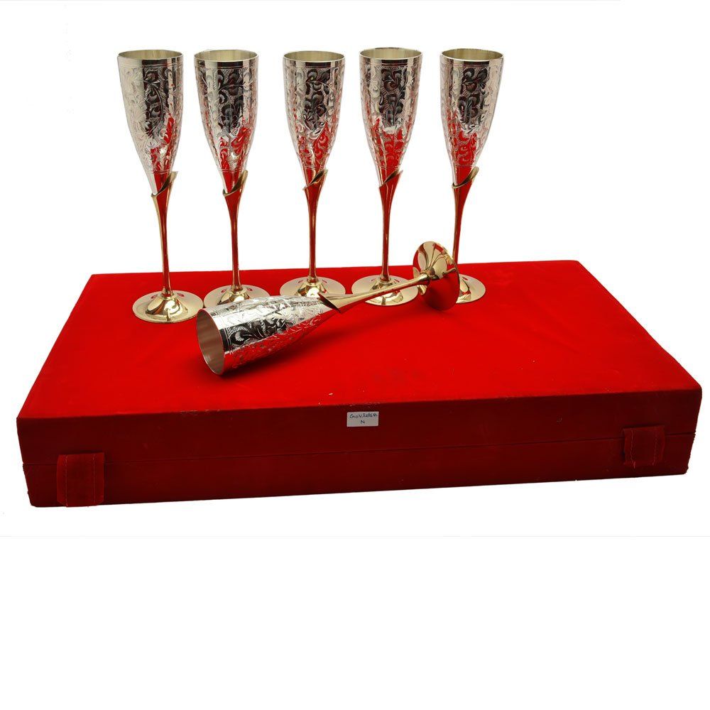 Silver Plated Brass Wine Glass Set of 6 for Diwali Gift