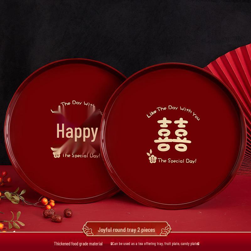 Red Wedding Toasting Tray: Tea, Fruit, Candy Dish – Wedding Supplies, Happy Tray by Wang Jin