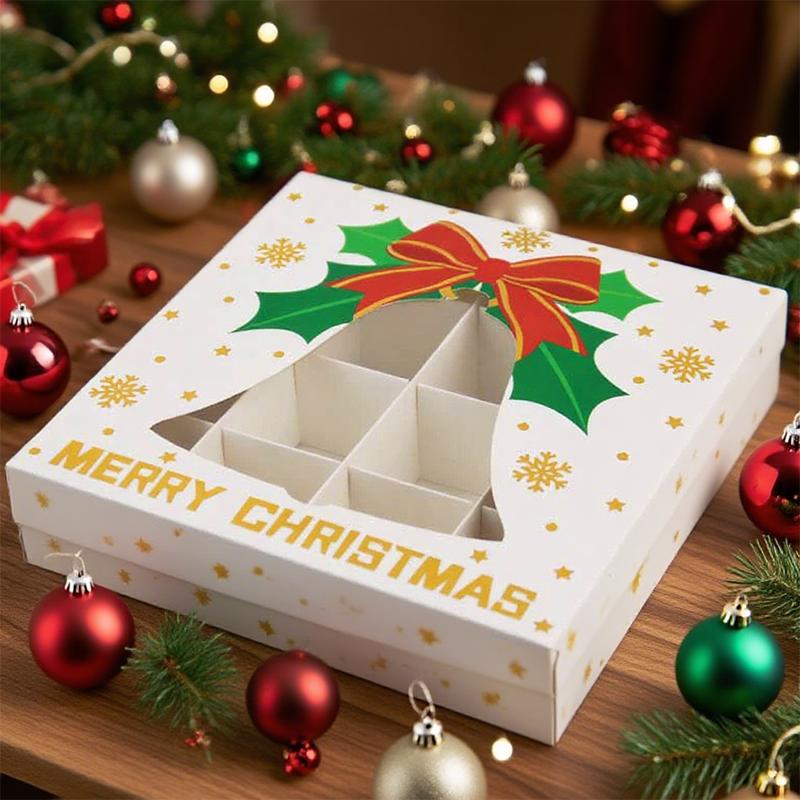 WTEMPO Clear Window Printed Christmas Gift Boxes Foldable DIY Christmas Party Decor Favor Treat Boxes Ideal for Storing and Gifting Delicate Items