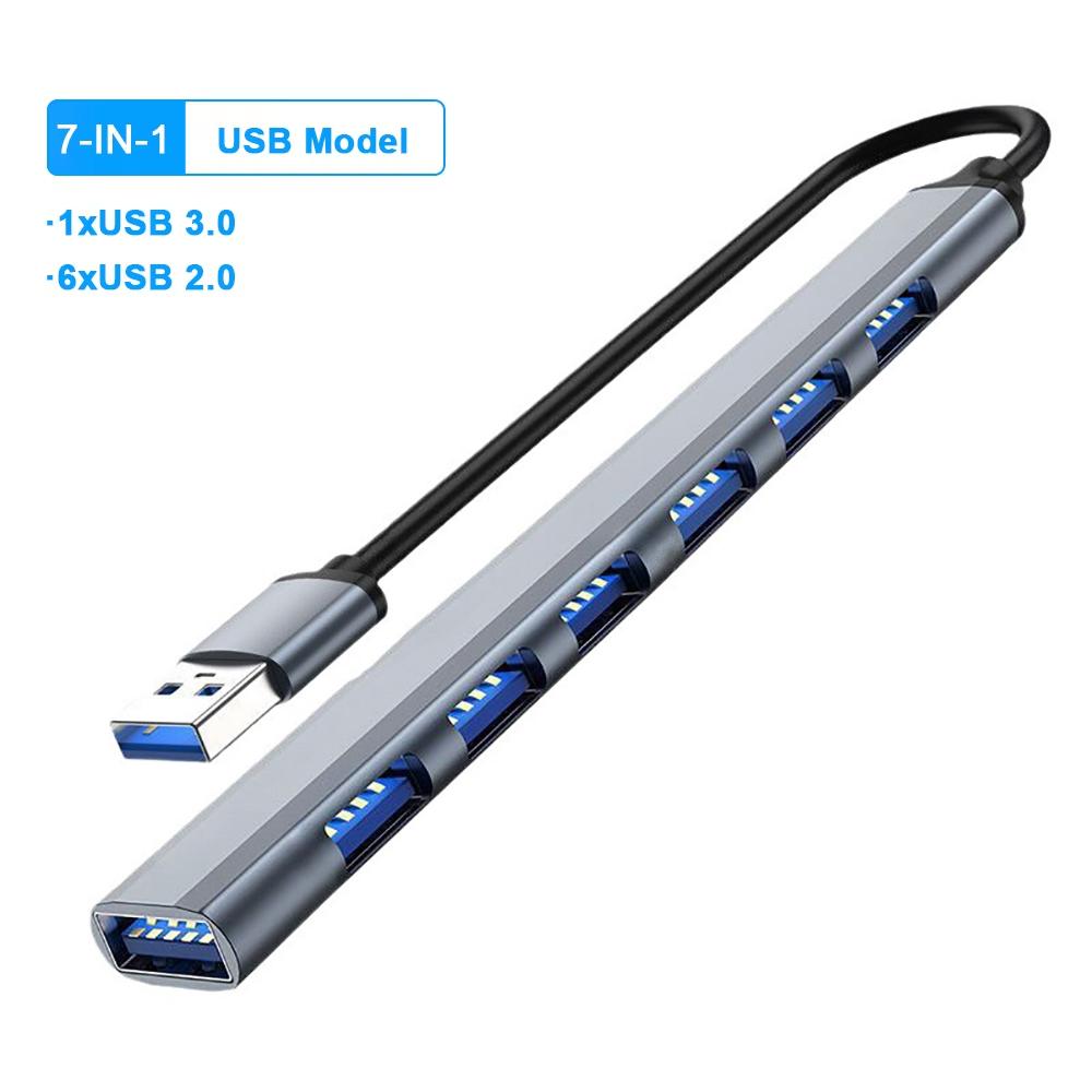 

KEBIDUMEI 7-в-1 USB 3.0 ХАБ 5 Гбит/с Передача USB C Док-станция USB 3.0 Разветвитель TYPE-C OTG Адаптер для ПК Ноутбука Macbook