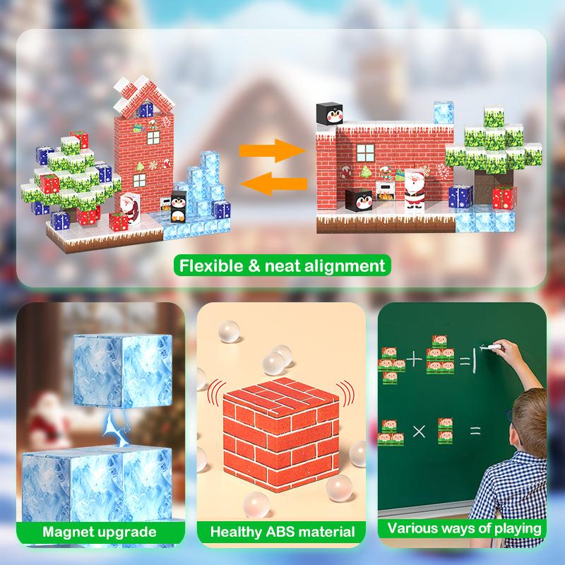 2Cm Magnetic Square Mosaic Magnet Building Block Christmas Farm Ice And Snow Building Scene Children'S Educational Toys