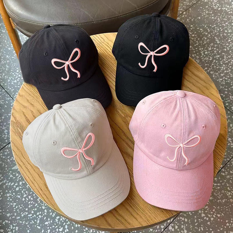 Bow Tie Baseball Cap Female Big Head Baseball Cap American Wide Brim Retro Trend Embroidery Duck Tongue Cap