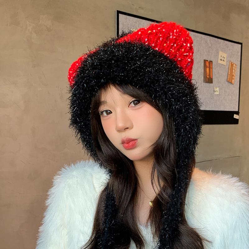 Plush Cute Cat Ear Hat Women's Winter Warm Ear Protection Pullover Hat Showing Face Small Versatile Fashion Knitted Wool Hat