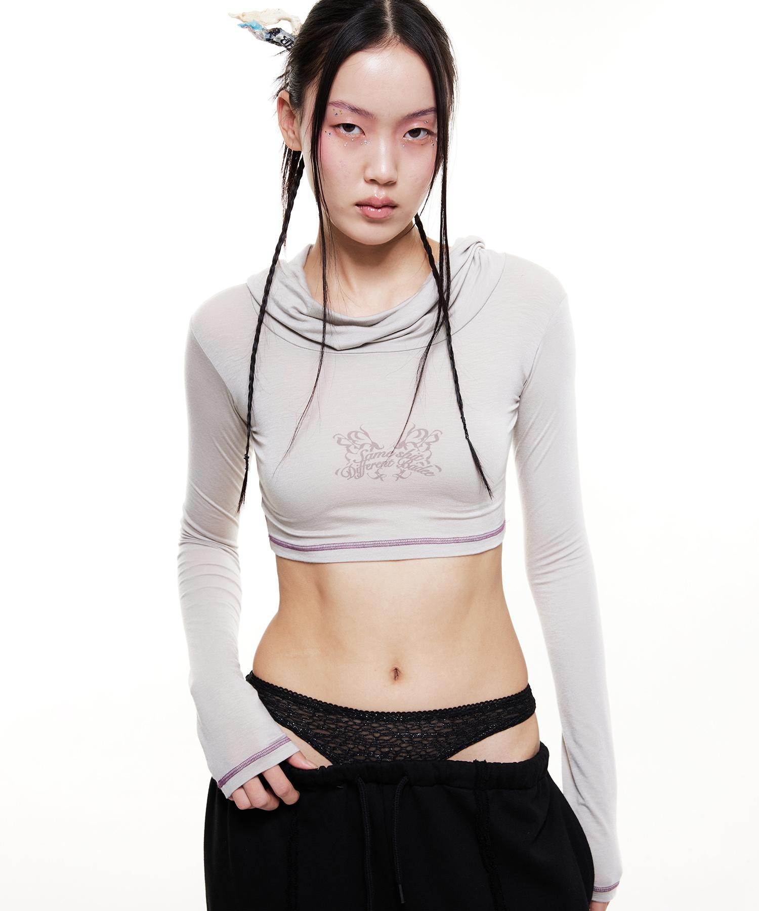 Buddy Underboob Turtleneck Hoodie Light Gray M