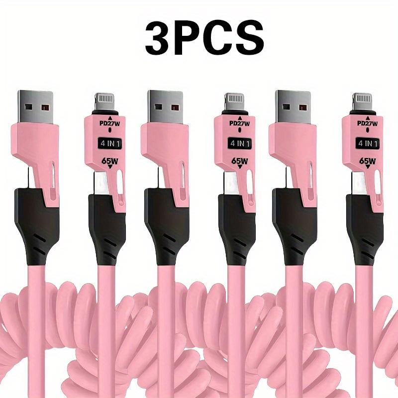 3pcs 4-in-1High-Speed Charging Cable USB Cable Travel Car Charging The Best Choice Spring Telescopic Charging Cable for SamSung Xiaomi for Huawei OPPO