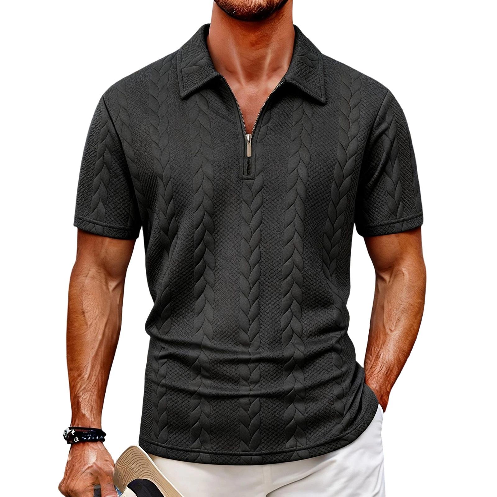 

Men s Sweatshirt - Turned Collar - Half-zip Pullover Short-sleeved Shirt L чёрный