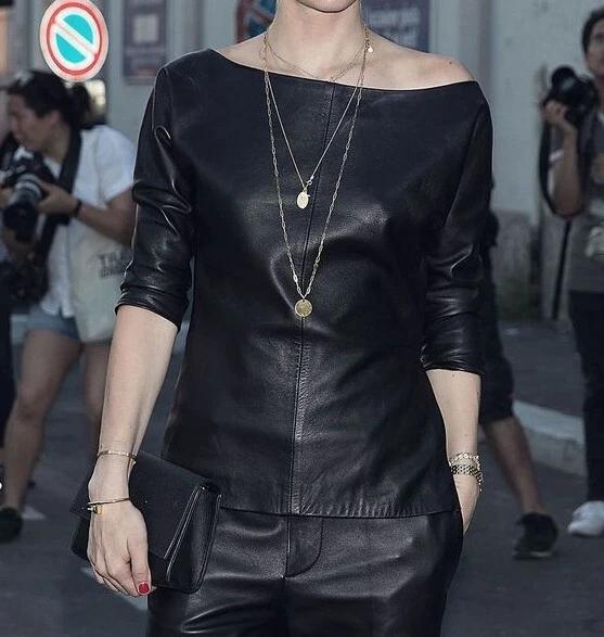 Leather Casual Party Wear Genuine Women Black Top Lambskin Handmade Formal Stylish