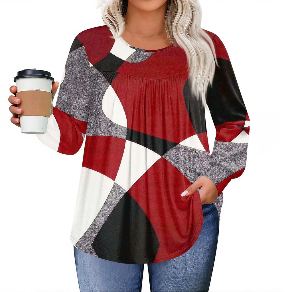 Dámské topy plus size košile s dlouhým rukávem kulatý výstřih splývavá tunika ležérní volná halenka L-5X