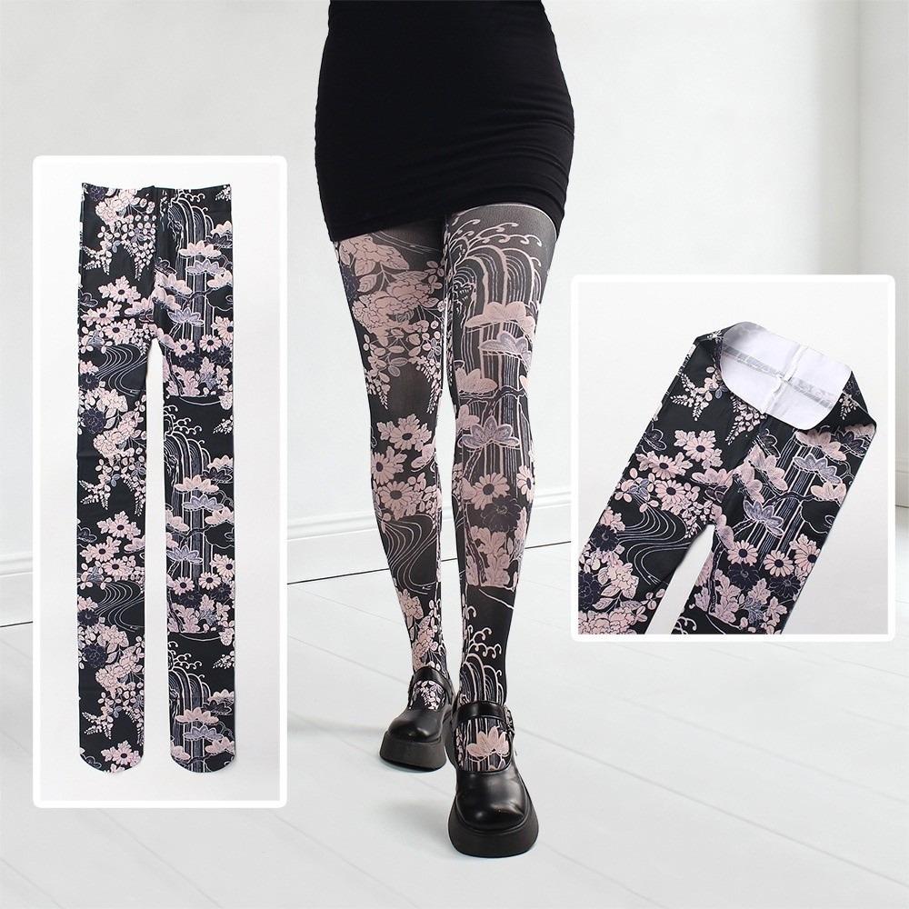 

Sexy High Waist Retro Printed Tights Stretch Y2k Floral Printed Stockings Japanese Style Seamless Women Hosiery Female One Size