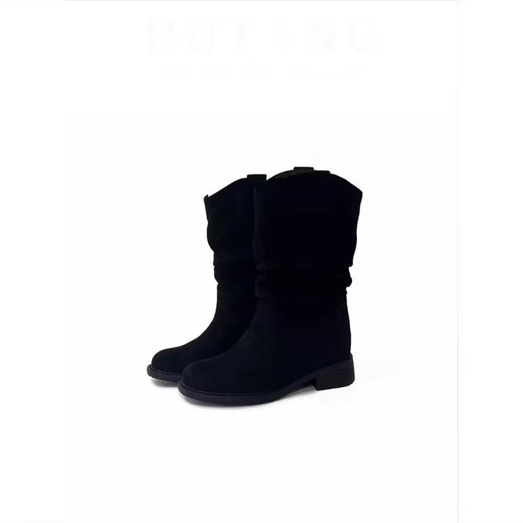 

Ботинки Пустоши Ветер Женские 2025 Новые Merad Западные Ковбойские Ботинки средней высоты Ретро Складчатые Узкие Ботинки с подкладкой 40