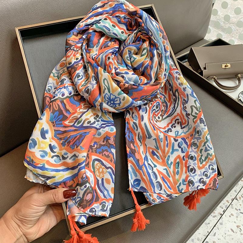 

Elegant Women Retro Silk Scarf Wrap Shawl Floral Print Ladies Sunscreen Bandanas Hijab Mujer Boho Scarve Pareo Casual Beach New One Size& 8Y