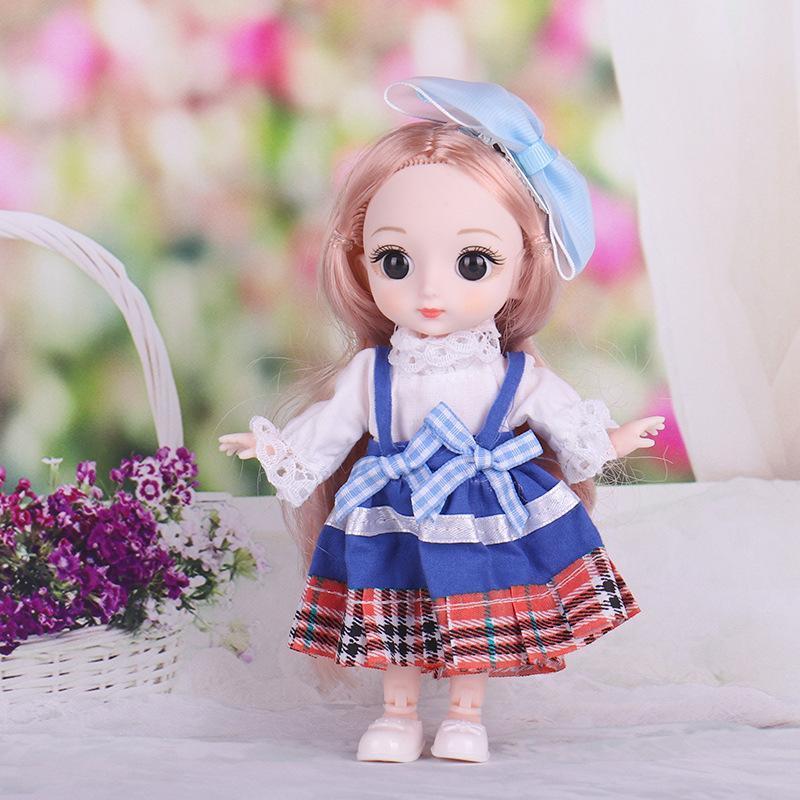 16 CM Mini Mobile 21 Bambole Snodate Giocattolo per Ragazze 3D Grandi Occhi BJD Principessa Abiti Completi Collezione di Abiti Regalo di Bambole per Bambini