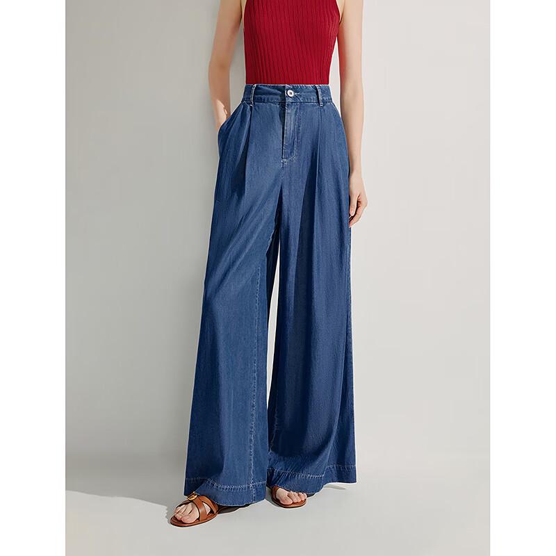INMAN Women's Draped Wide-Leg Denim Pants
