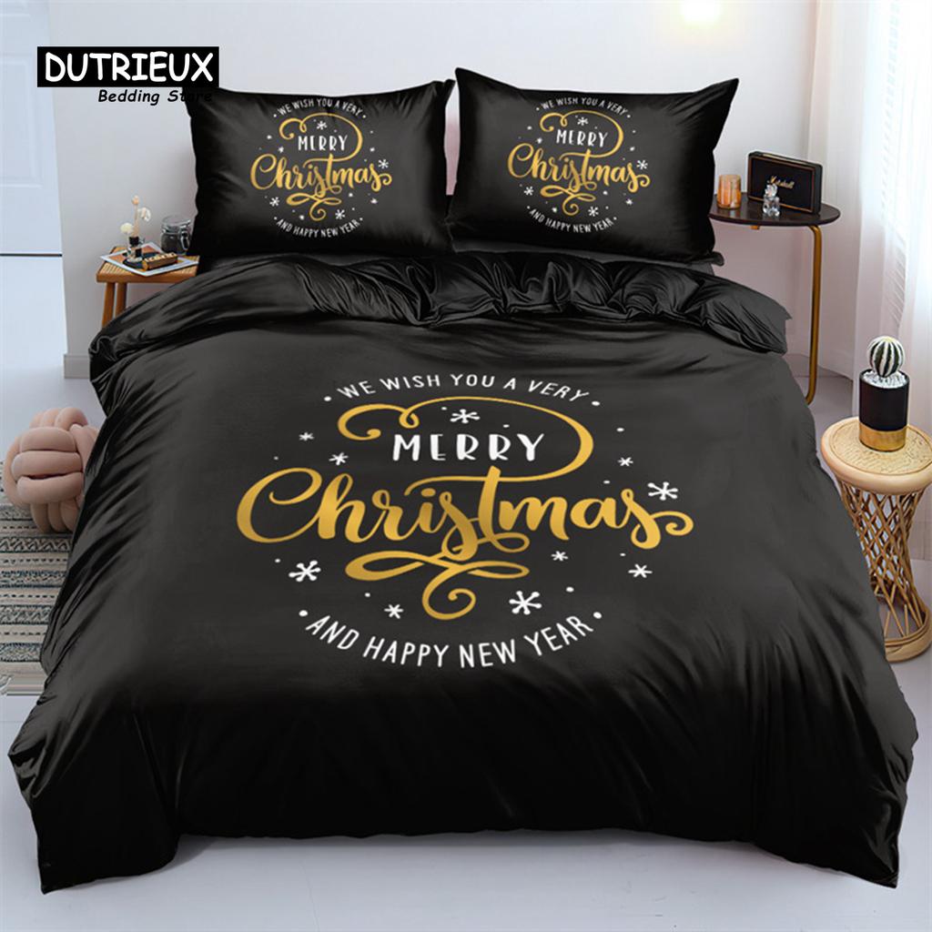 Wesołych Świąt Biały Zestaw Pościeli King Queen Full Twin Size Mikrofibra Dekoracyjny do Sypialni Nadruk 3D Poszwa na Kołdrę z Poszewkami na Poduszki