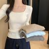 High-end square-neck knitted bottoming shirt women's spring and autumn inner sweater slim-fitting and thin casual long-sleeved top