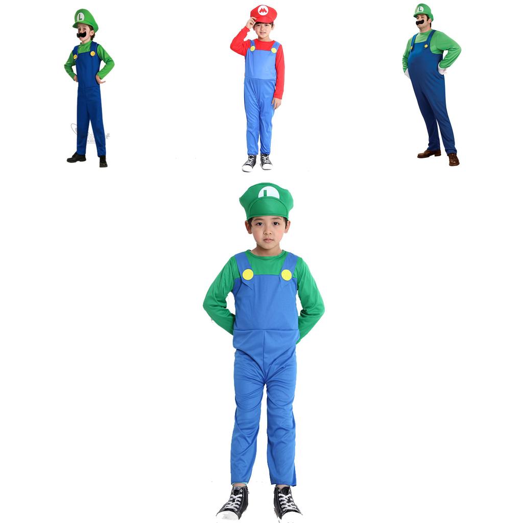 Familyfriendly Super Mario Bros Luigi Cosplay Costume Bright Colorful Full Body Suit For Halloween And Parties