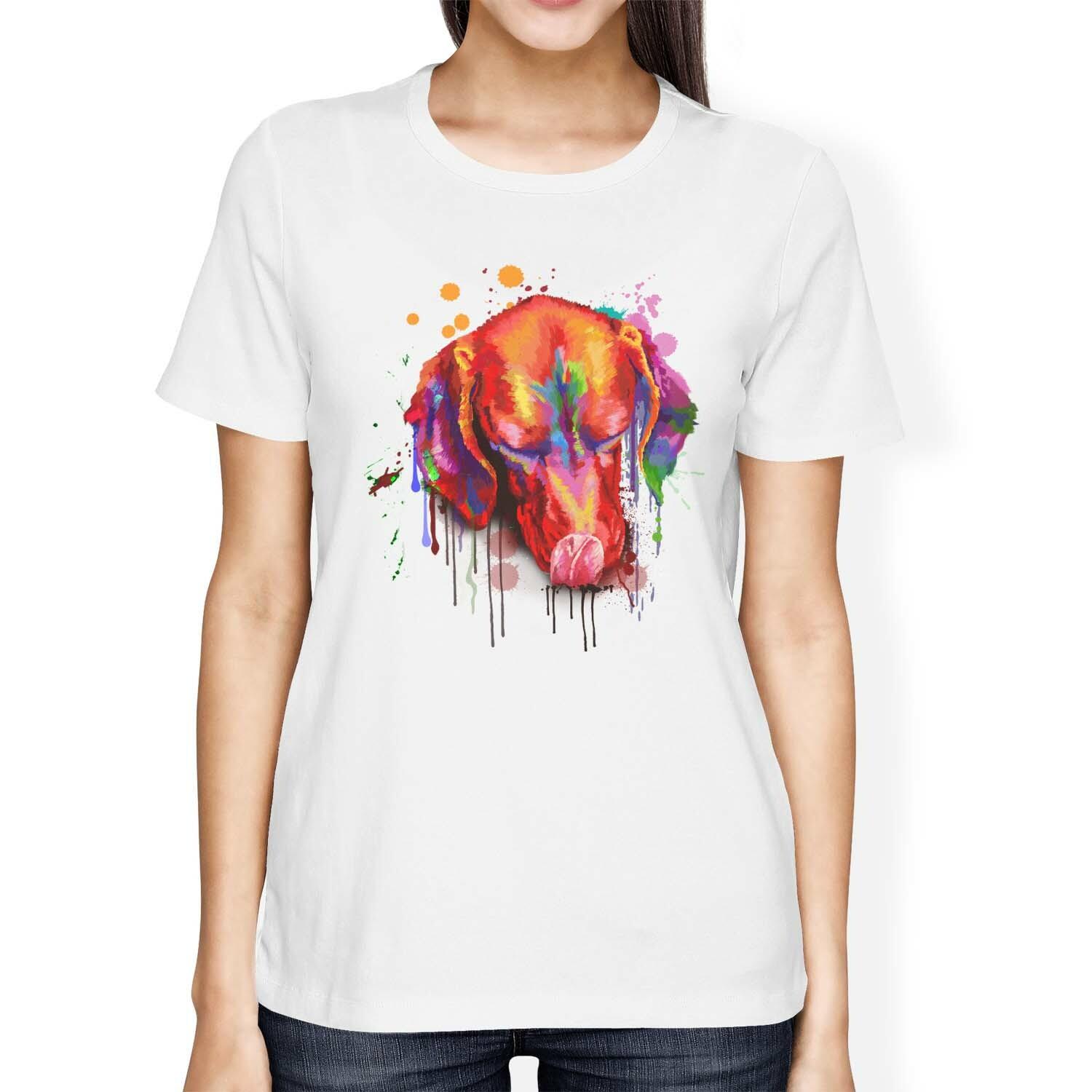 1Tee Womens Loose Fit Painted Abstract Vizsla Dog T-Shirt L