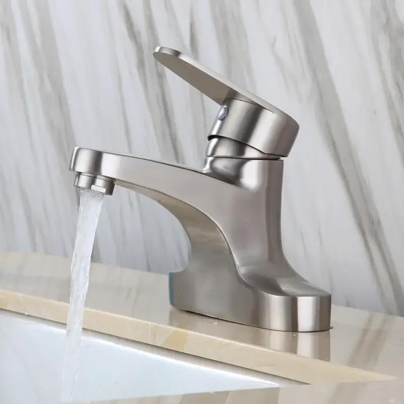 Household Bathroom Mixer Faucet 304 Stainless Steel Basin Taps Single Lever Kitchen Faucet Cold and Hot Mixer Tap Deck Mounted