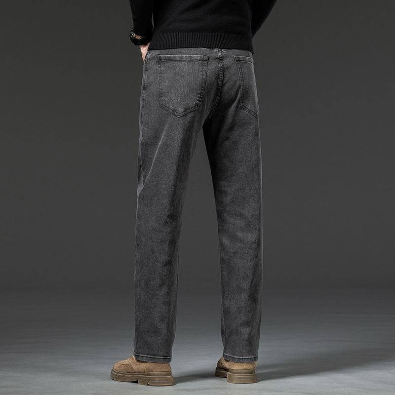 Loose Straight Jeans For Men In Autumn And Winter New Elastic Business Casual Versatile Thick Young Men's Pants