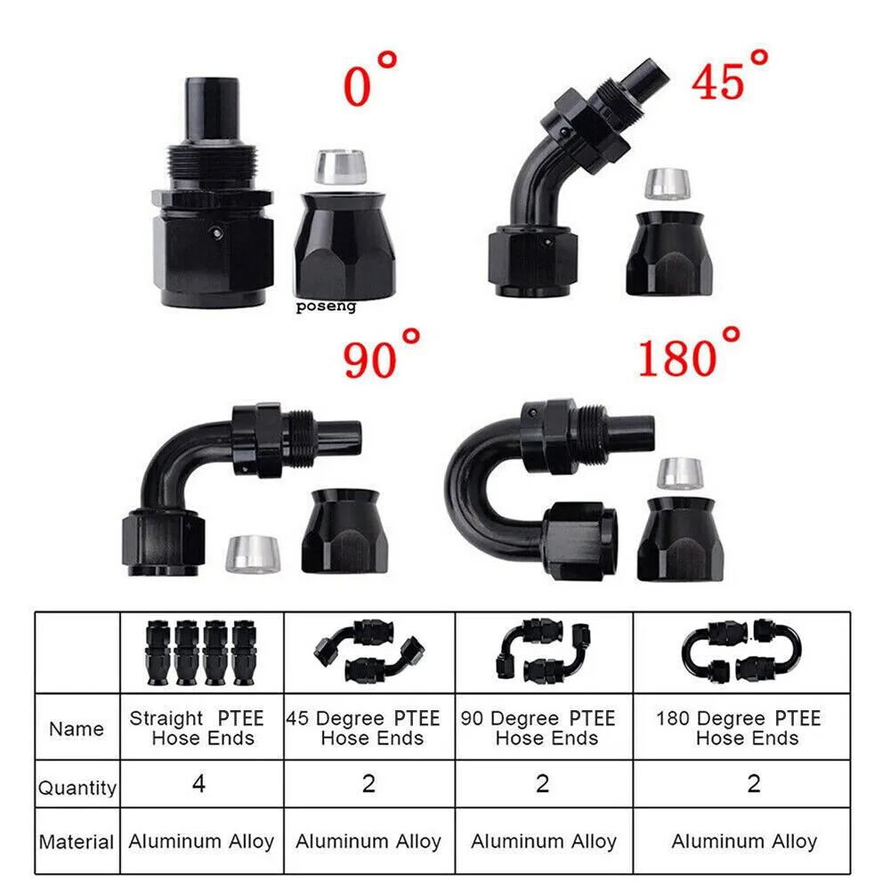 4AN-6AN-8AN Black Nylon E85 PTFE Fuel Line 10FT With 10 Fittings Hose Kit