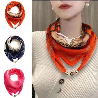 Women Mother's Day Gifts Chiffon Silk Scarf Printed Magnetic Buckle Necklace Pendant