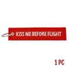 Kiss Me Before Flight Key Chain Red Embroidery Key Ring Keychains