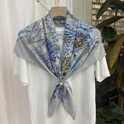 High-end New Spring and Summer Flower Print Big Square Scarf Fashionable and Versatile Sun Protection Headscarf Decorative Scarf Scarf for Women