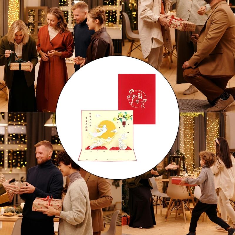 Intricate 3D Moon Festival Card Foldable Card for Middle Autumn Festival Greetings and Decoration Handmade Postcard